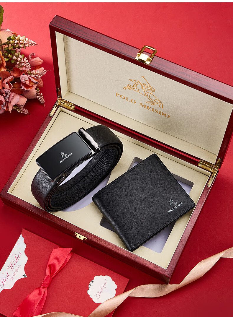 POLOMEISDO Men's Leather Belt with Wallet, Gift Box Set, Automatic Buckle, Birthday Present for Boyfriend, Husband, Father 19