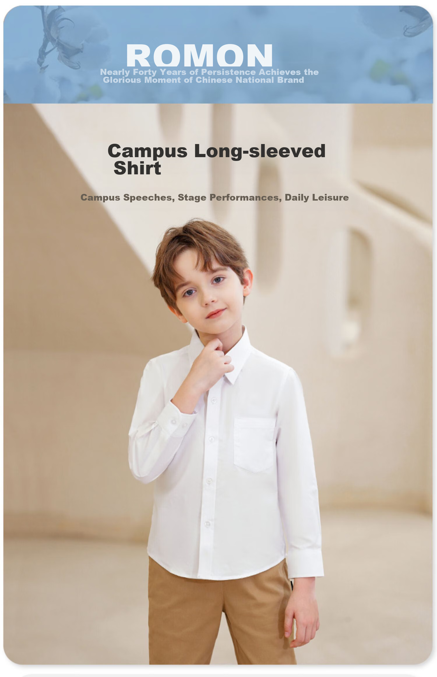 Luomeng White Long-Sleeve Shirt for Boys And Girls, Children's Spring And Autumn Shirt for Performances, White Long-Sleeve Shirt with Pocket, Size 130 3