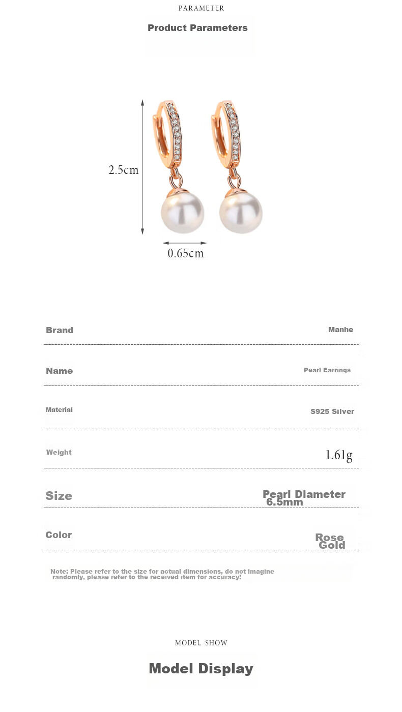 MANHE S925 Silver Earrings for Women, Stud Earrings, Ear Jewelry, Birthday Gift for Wife, Valentine's Day Gift, 520 Gift for Girlfriend 8