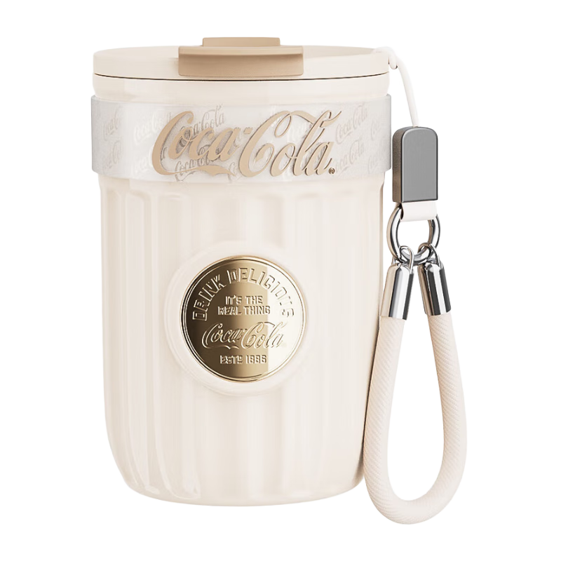 Germ Coca-Cola Dual-Use Insulated Cup with Straw, Water Bottle, Coffee Mug, Large Capacity Student Cup, 400ML, Snow White