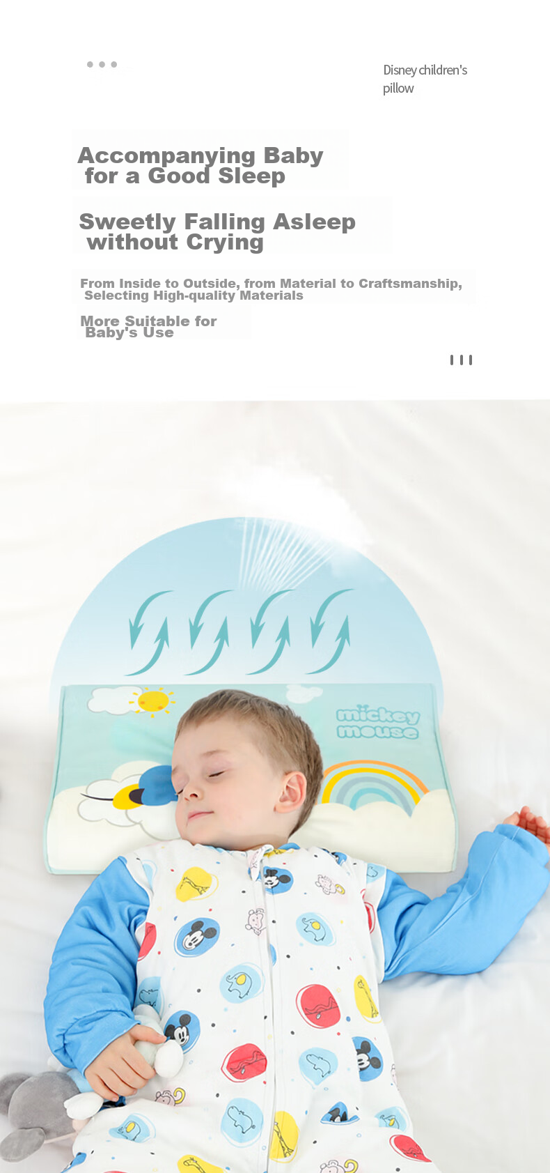 Disney Baby Pillow, Summer Sweat-Absorbing Breathable Ice Silk Cool Pillow for 0 to 6 Months And Above Children, Cloud-Shaped Pillow 6