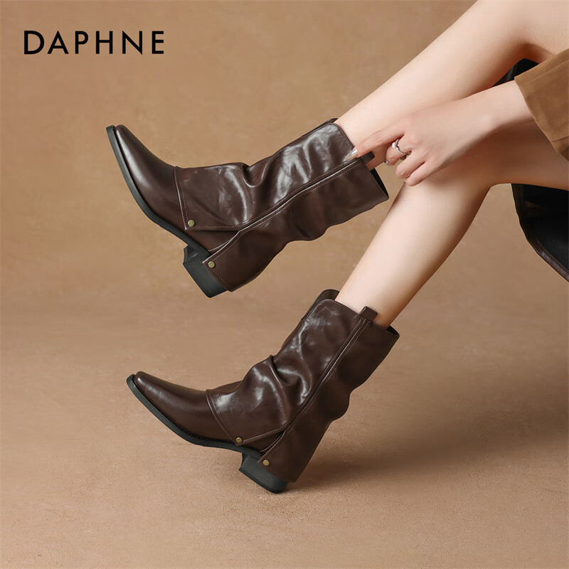 DAPHNE Women's New Short Boots, Denim Boots, Chunky Boots, Retro Boots, Women's Boots 4024605056 Brown (Single Lining) Size 37