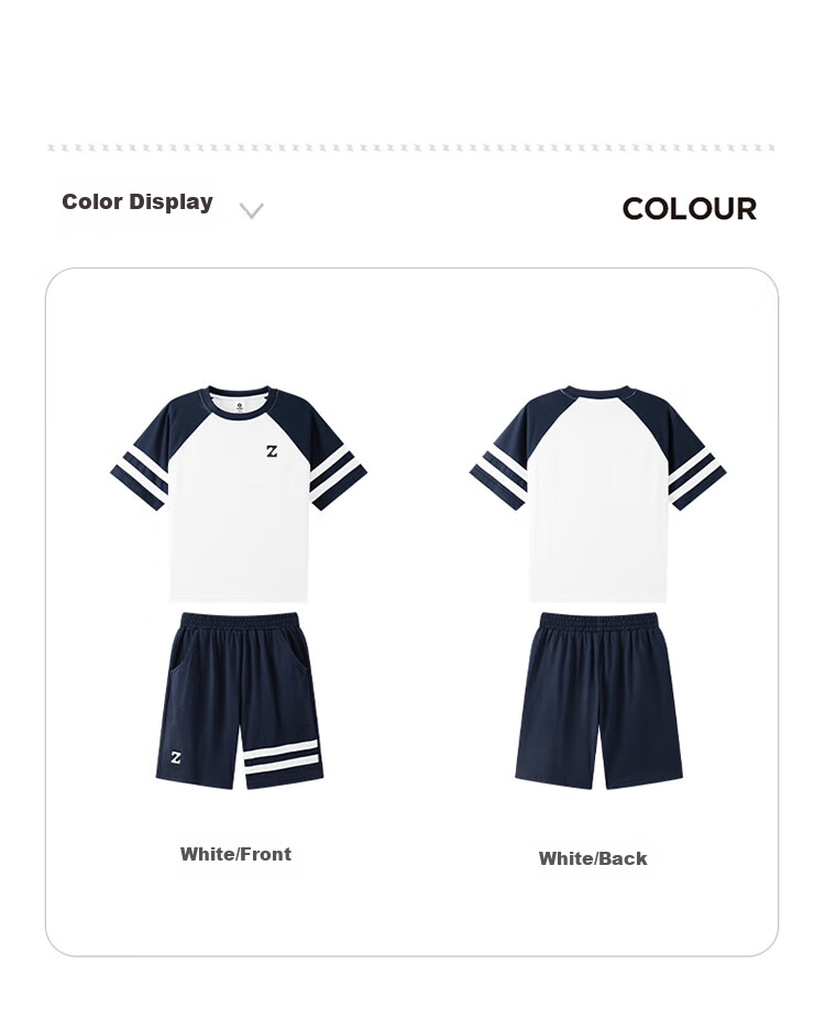 Zuoxi Boys' Summer Outfit Set, Children's Sports Short-Sleeve Pure Cotton Summer 2026 New Style Two-Piece Set for Boys, White, Size 170 7