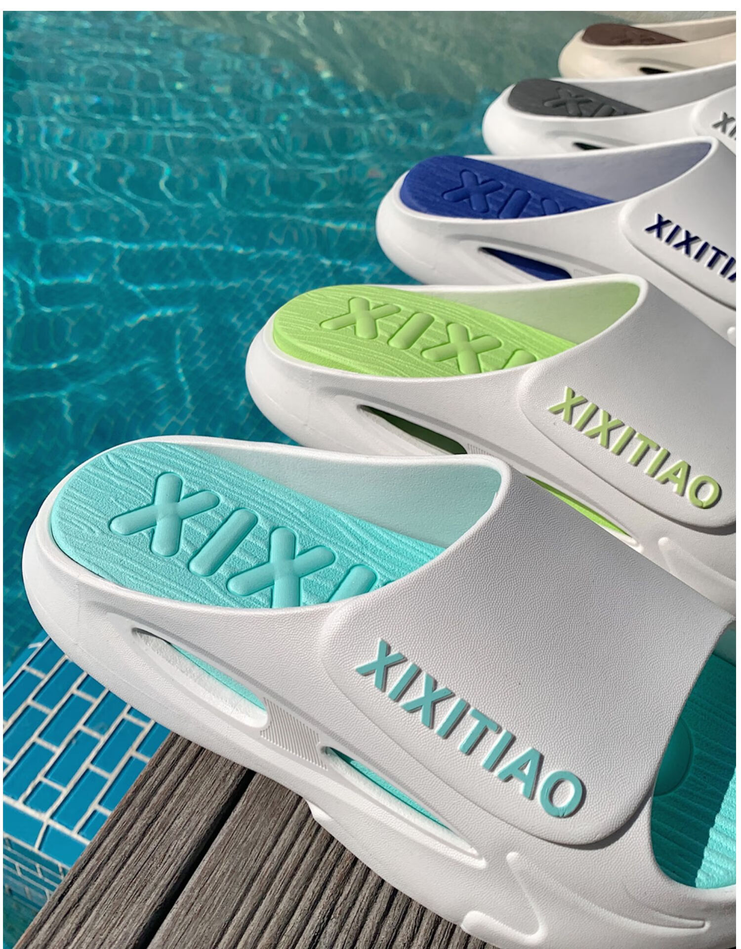 XIXITIAO Summer Trendy Fashion Slippers for Women And Men, Indoor Outdoor Wear, Sports Non-Slip Soft Sole Sandals, Lake Blue, Size 44-45 28