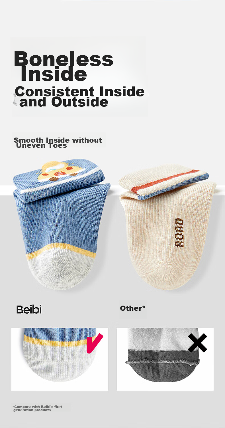 Beibi Baby Socks Spring And Autumn Pure Cotton Infant Socks Cartoon Loose-Top Seamless Boys All-Season Style Newborn Children Mid-Calf Socks 8