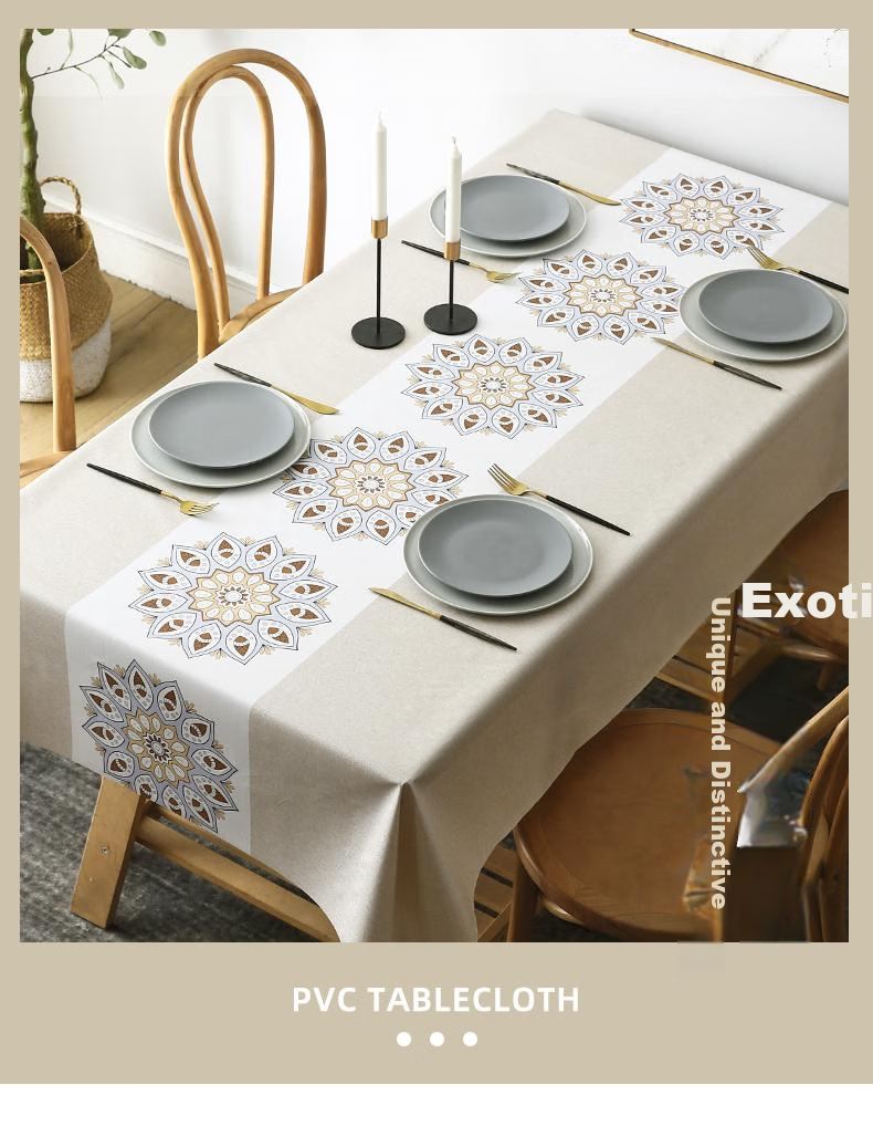 MOON TIME Round Tablecloth, European Style Waterproof Oil-Proof Scald-Resistant Washable Round Dining Table Cover Table Mat Champagne Color 1