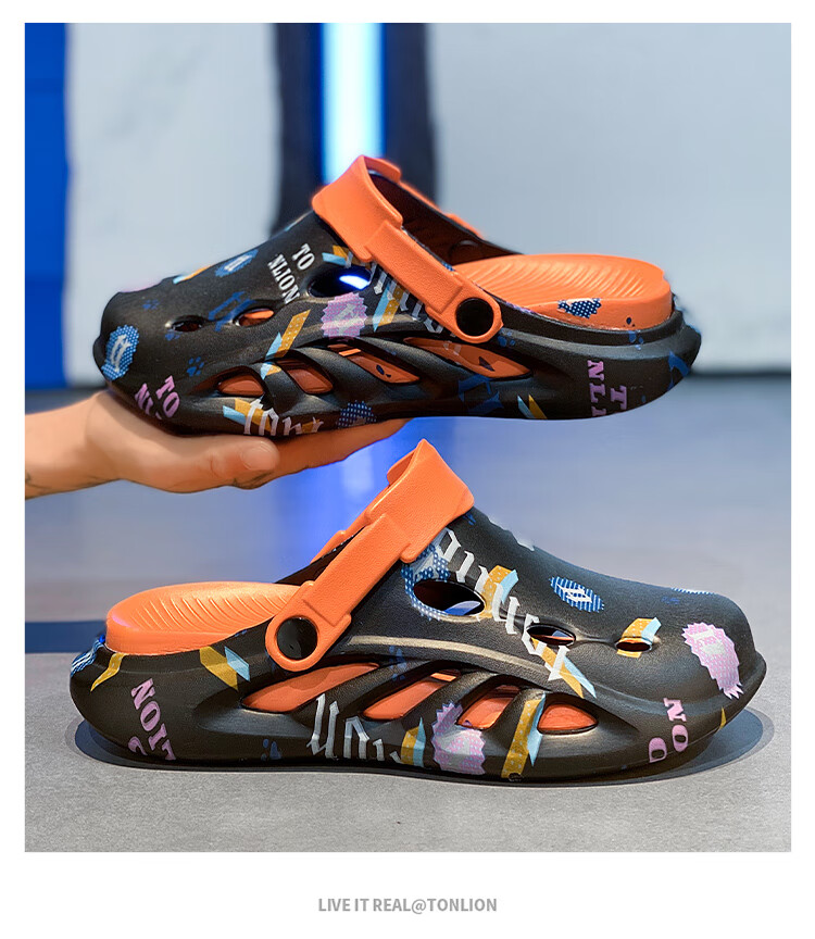 TonLion Sandals for Men, Summer Hole Shoes, Men's Outdoor Slippers, Comfortable Closed-Toe Beach Shoes 7
