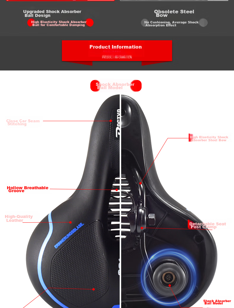 ROGTYO Bicycle Seat, Mountain Bike Saddle, Thickened Universal Seat Cushion, Bike Seat Accessory 6