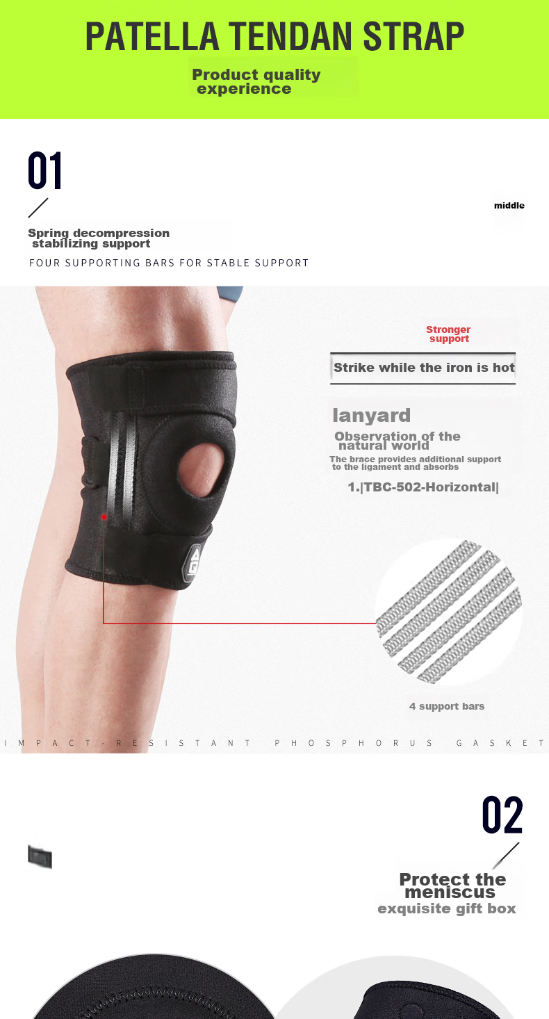 AQ Knee Brace for Sports, Running, Hiking, Badminton, Meniscus Protection, Joint Support, Single Piece, W51501S/M 5