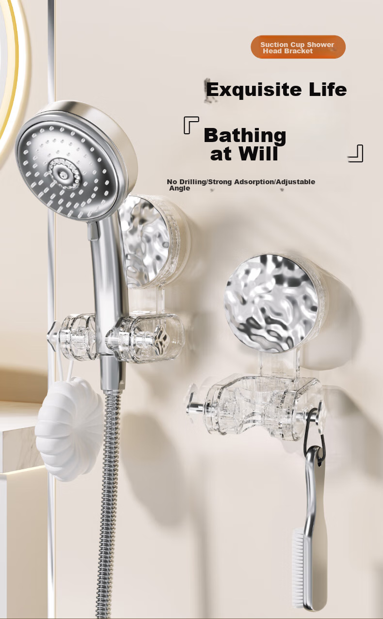 JEKO&JEKO Shower Head Holder, Suction Cup Adjustable, ABS Material, No Drilling Required, Wall-Friendly, Movable, Adhesive-Free, Shower Head Bracket 1