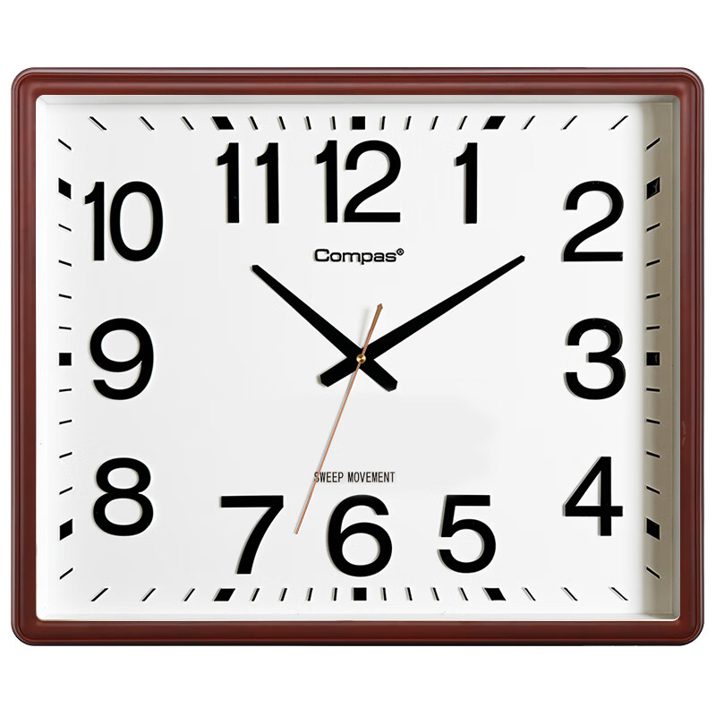 Compas Wall Clock, Living Room Clock, Home Quiet Classroom Quartz Clock, Wall-Mounted Timepiece, 3443A, Oak Color, 52cm