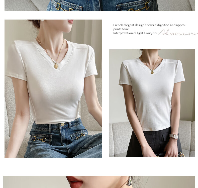 Langsha Women's Summer Short Sleeve V-Neck Slim Fit Modal Basic Top 18