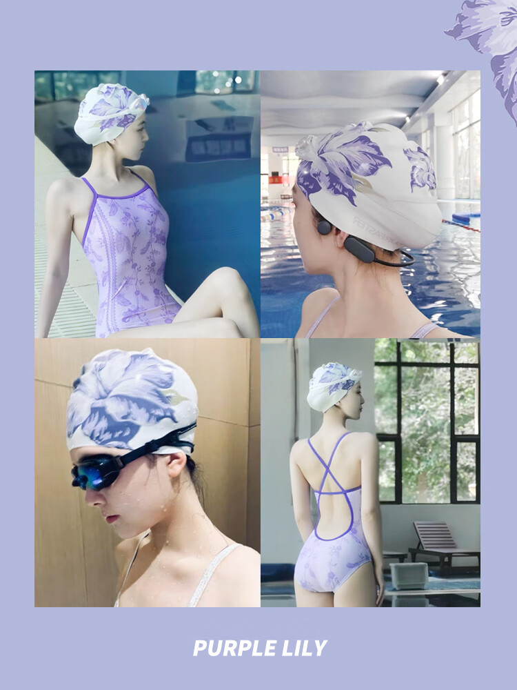 Sulang Large Size Swim Cap for Women with Long Hair, Ear Protection, Adult Silicone Waterproof Non-Binding Fashionable Swimming Cap, Summer Rose 2