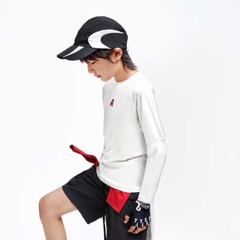 Annil Children's Clothing, Boys And Girls Long-Sleeve T-Shirt, 2024 Autumn New Style, Casual Solid Color, Moisture-Wicking And Breathable, Off-White, Size 170