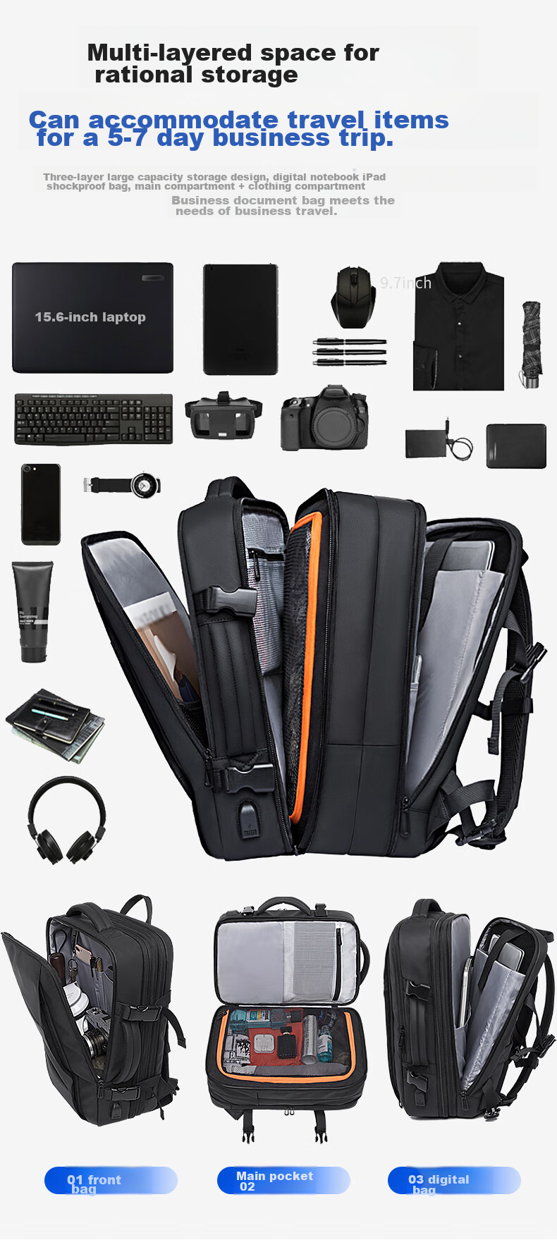 Bange Men's Large Capacity Multifunctional Travel Bag, College Student 16-Inch Laptop Gift, Computer Backpack, Small Gray 9