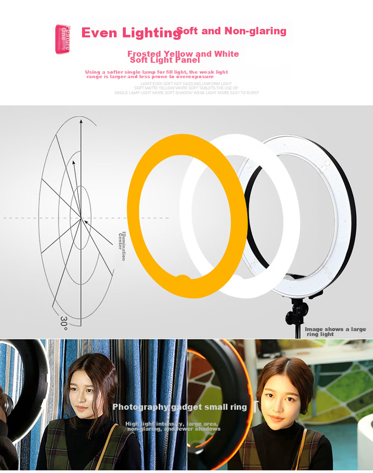 Hakutatz 55cm Live Streaming Fill Light, Beauty Enhancing, Skin Softening, Face Slimming LED Ring Light, TikTok Influencer Photography Lighting Equipment, Floor-Standing, Professional Photography Use 15