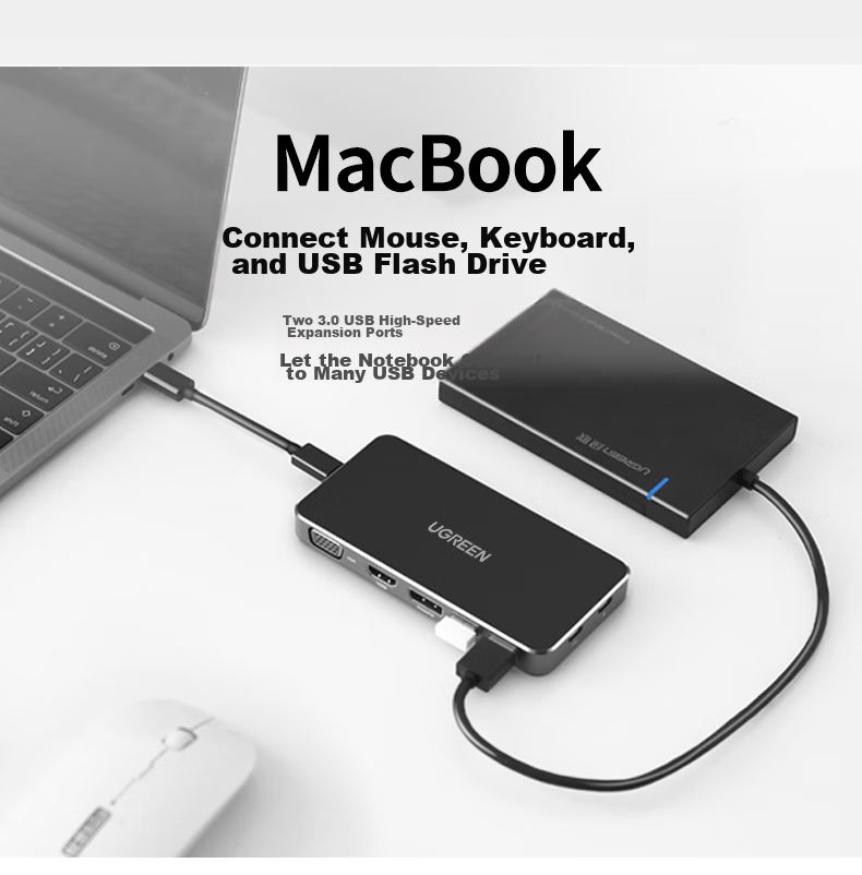 UGREEN Type-C Expansion Dock, Computer Converter, Gigabit Ethernet Port Expansion Dock, 4K 60Hz Gaming High Refresh Rate HDMI Adapter, Multi-Functional Interface for Computers, Compatible with Apple And Huawei 6