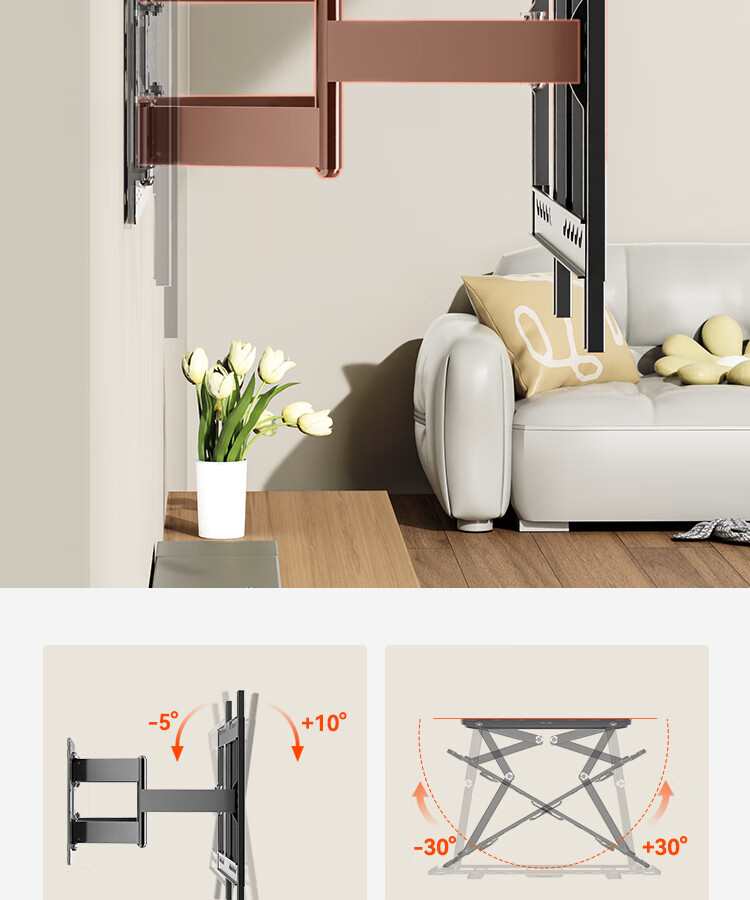 Junao Embedded Dual-Arm Telescopic TV Wall Mount Bracket, Extendable and Rotatable, Compatible with 75-110 Inch TVs, Universal for Xiaomi, Hisense, Skyworth, TCL 24