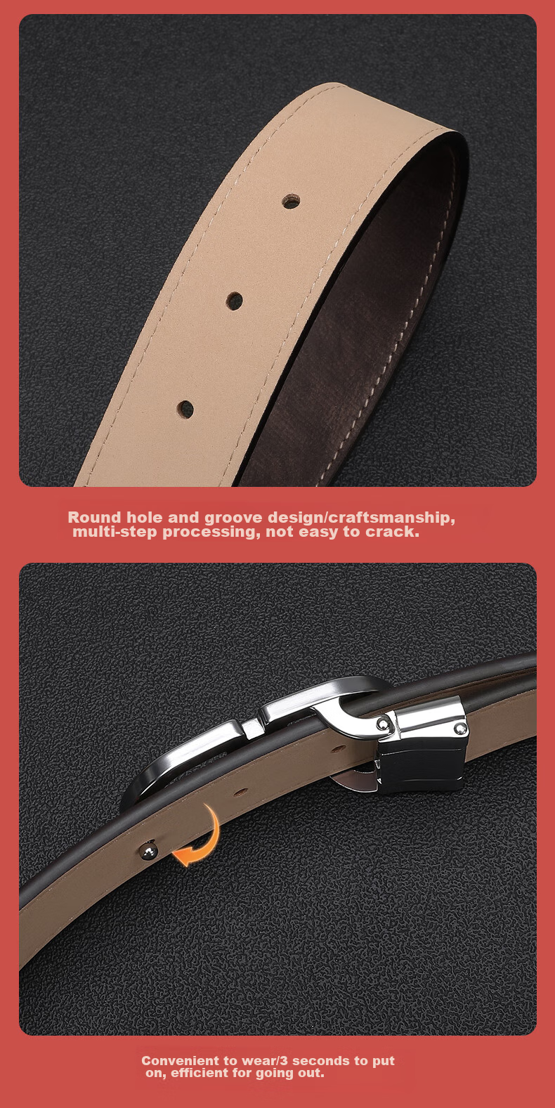 ELLE HOMME Men's Belt, Top-Grain Leather Buckle Waistband, Hollow Buckle Dress Pants Belt, Birthday Gift for Boyfriend 6