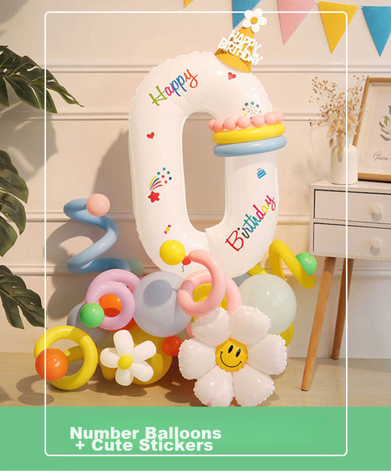 Shiluode Ins First Birthday Outdoor Party Scene Decoration Photo Props, Cream Style 40-Inch Digital Balloon 1 1