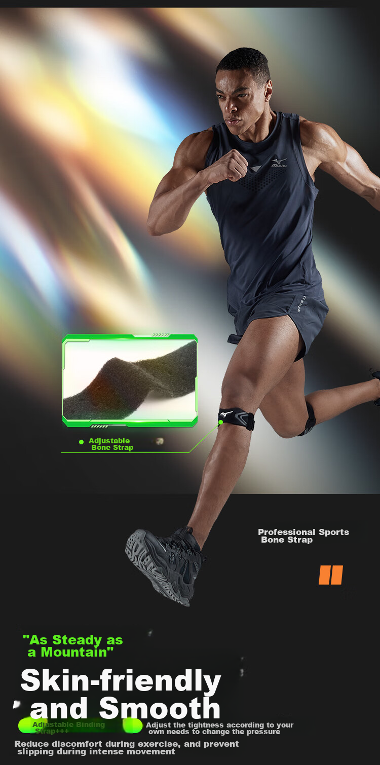 MIZUNO Patellar Strap for Men And Women, Fitness Running Sports Knee Brace, Basketball Protective Gear, Meniscus Support Band, Knitted Elastic Band 2550 Black 5