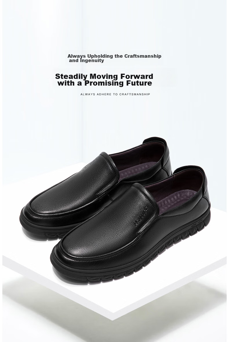 Aokang Leather Shoes for Men, Business Casual Slip-On Comfortable Daily Simple Driving Casual Leather Shoes, Black, Size 42 3