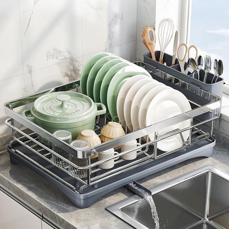 Shuaishi Kitchen Storage Rack, Draining Dish Rack, Bowl And Plate Drainer, Utensil Organizer Box, Dish Rack, Draining Shelf 2