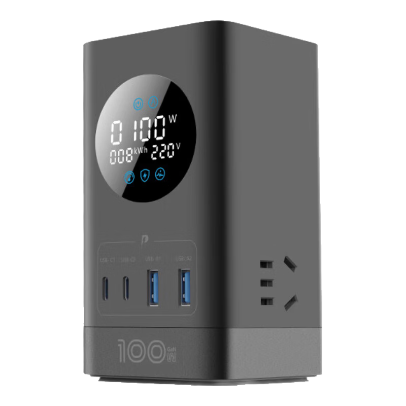BULL New National Standard Smart Digital Display Screen Gallium Nitride 100W PD Apple Fast Charging Vertical Socket/USB Surge Protection Overload Prevention Desktop Socket 2C2A+3 Sockets