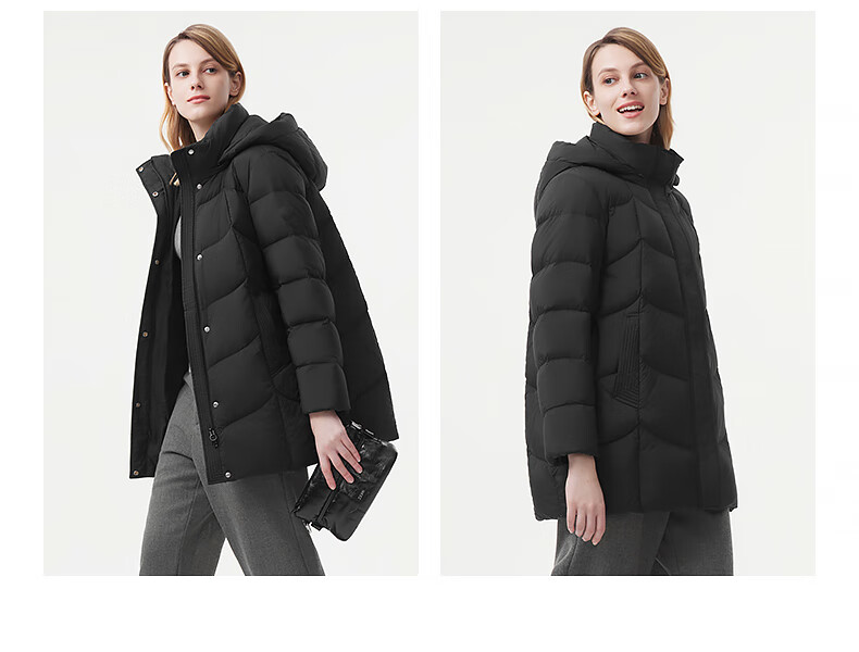 Tanboer Women's Mid-Length Hooded Down Jacket Loose Comfortable Warm Mom Coat 510560D Black Size 200 4