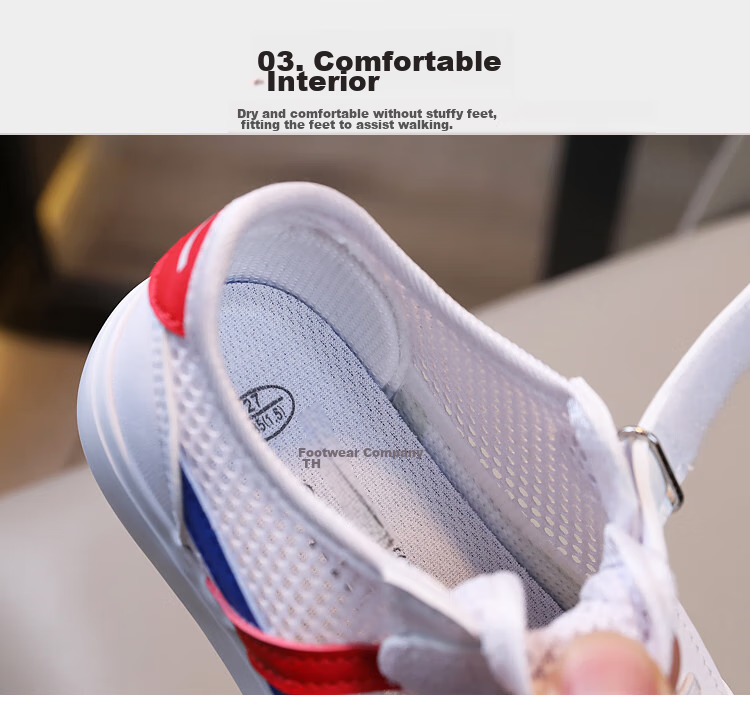 Warrior Children's Shoes, Boys And Girls Color-Block Sandals, Casual Shoes, Mesh Sports Shoes, Sneakers, WZ21-511 White Red Blue, Size 31 2