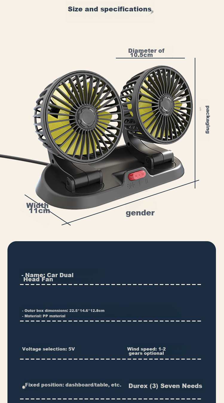 Dijialun High-Power Dual-Head Car Fan USB Summer Car Fan for Sedans, Trucks, Computers, Office Desks And Home Use 3