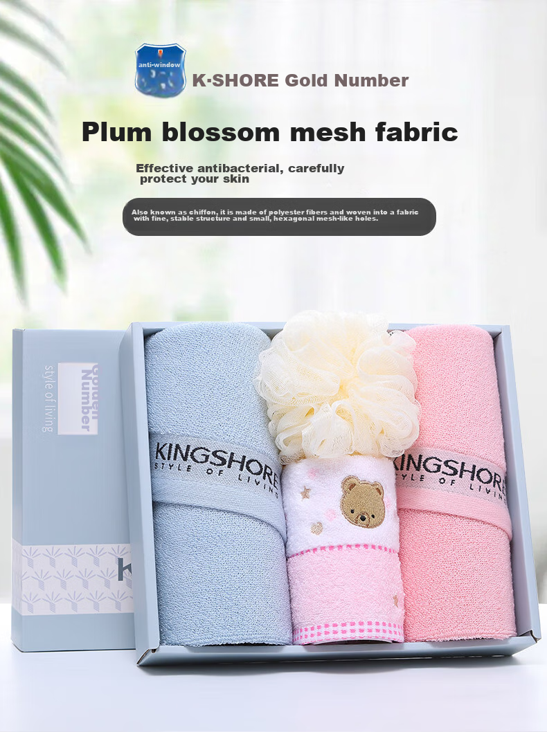 KING SHORE Gift Box Set, Class A Pure Cotton Face Towel, Wedding Gift, Soft Absorbent Sports Face Towel, Square Towel + Bath Sponge 1