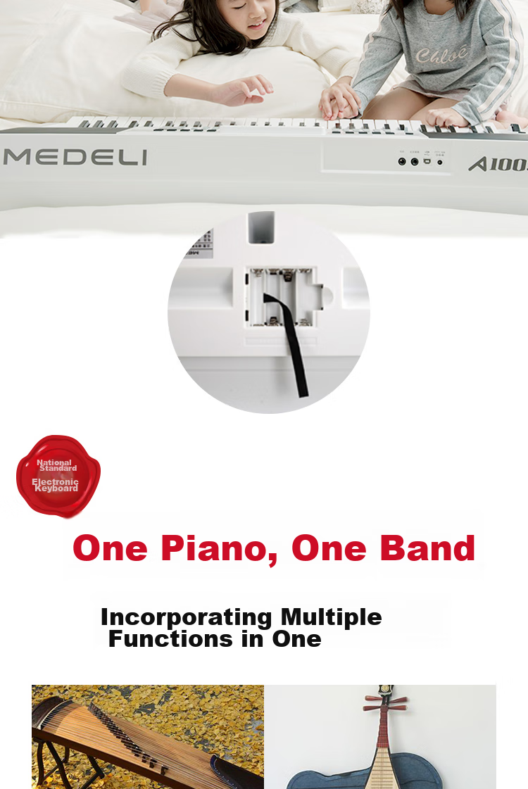 MEDELI Electronic Keyboard MK110 Beginner Recommended 61-Key Touch-Sensitive Keyboard 12