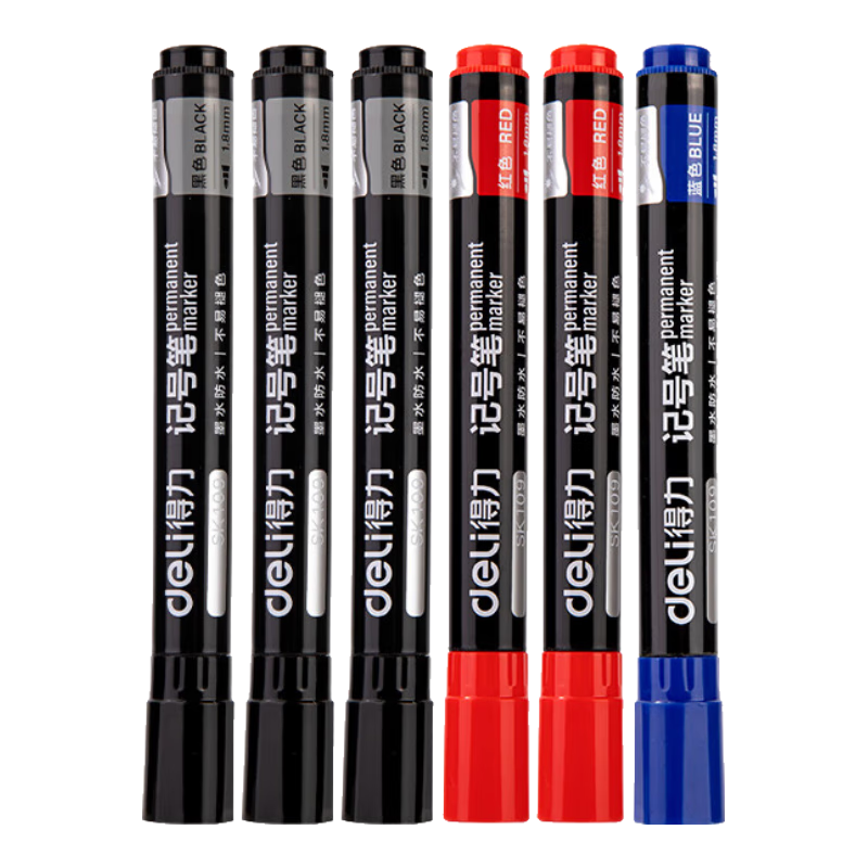 Deli Single-Head Fine Tip Multi-Purpose Oil-Based Marker Pen Office Supplies Student Stationery Meeting Pen Study Marking Express Logistics 5 Black 3 Red 2 Blue SK109-10