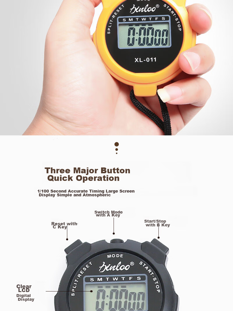 GEDUN Stopwatch Timer Electronic Timer Silent Single Row 2-Channel Student Alarm Clock for Running, Sports, Fitness, Swimming 6