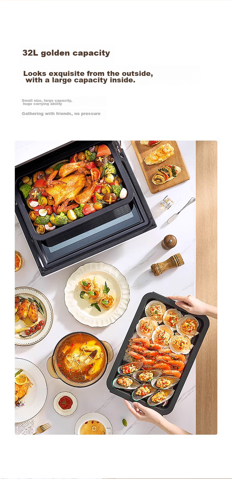 CASDON Microwave Oven Combo Steamer, Baked, Microwave, Steamed And Fried All-In Machine, 32L Large Capacity Ceramic Inner Pot with Membrane, High Definition Color Screen Touch Control B8 22