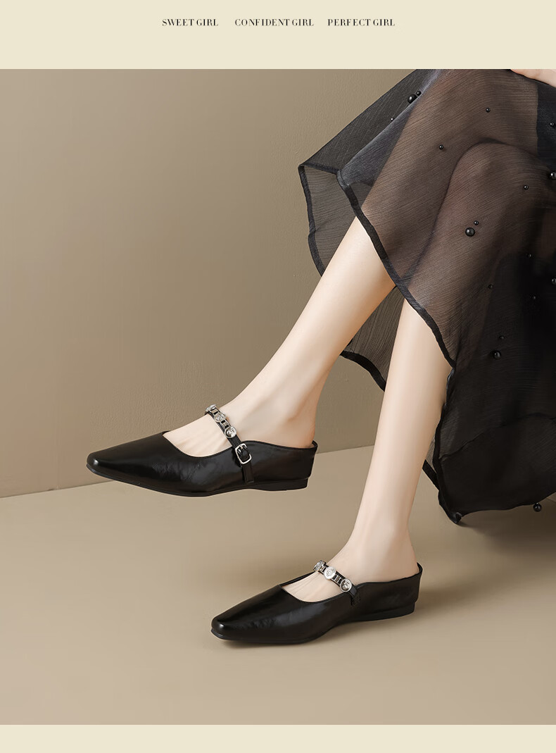 Daphne Thick-Soled Mary Jane Shoes for Women, 2026 New Style with Hidden Heel, Suitable for Skirts, Pointed Toe Flats, Closed-Toe Mules And Slippers 7