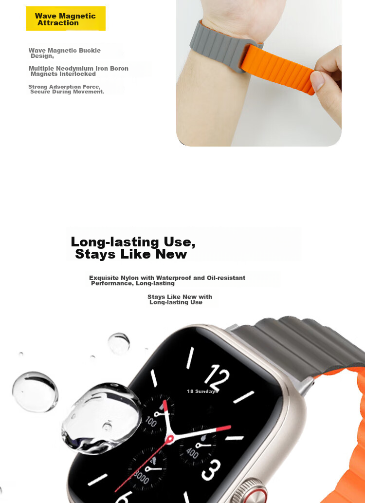 ESCASE Magnetic Silicone Watch Strap for Vivo WATCH GT ESIM Version, Breathable Comfortable Sports Dopamine Soft Skin-Friendly Starlight with Orange Band, No Ear 9