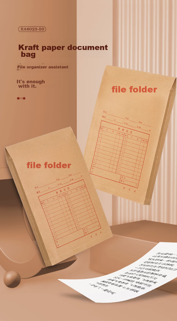 COMIX 50-Pack 175g A4 Vertical Kraft Paper File Folders, 4cm Side Width Document Envelopes/briefcase for Bidding, Tender Documents, Contracts, Receipts Office Stationery EA6074 1