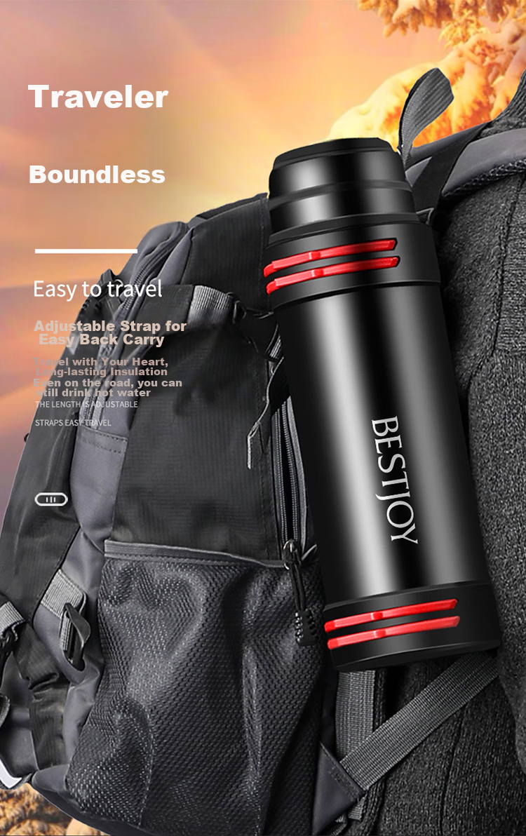 FUGURNG BESTJOY Insulated Water Bottle, Large Capacity Stainless Steel Thermos for Men, Car-Mounted Outdoor Portable Travel Hot Water Bottle, 2.2 Home And Garden Store 5