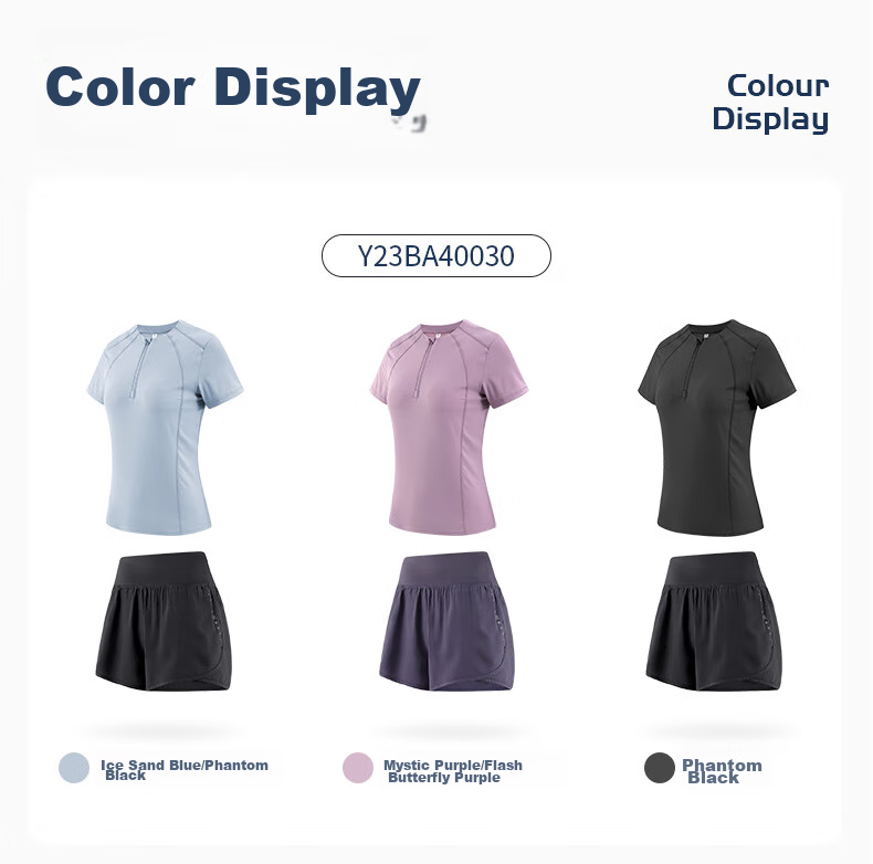 CAMEL Women's Sports Set, Summer New Style Running Yoga Fitness Short-Sleeve Shorts with Lining, Casual Elastic Sportswear 15