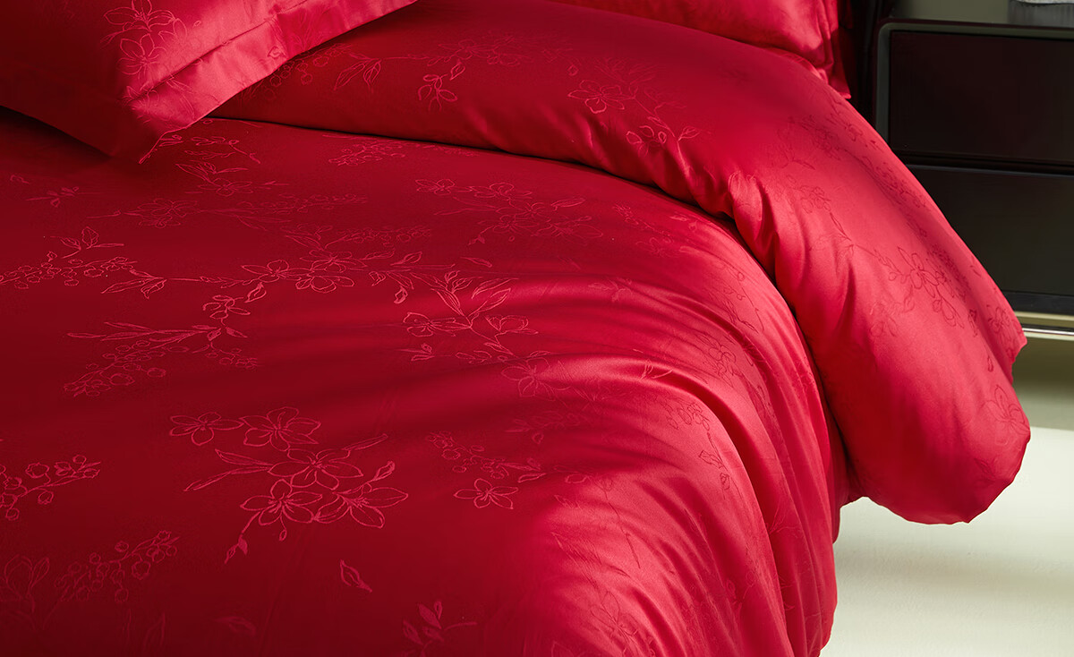 MIDO HOUSE Mingdu Pure Cotton Wedding 4-Piece Set Red Bridal Bedding Sheet Duvet Cover 200x230 Blue Wedding Double Happiness 9