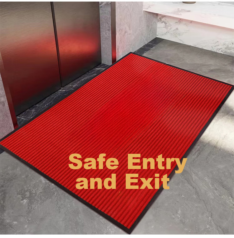 DIYIN Entrance Mat, Doormat with Mud Scraper, Water-Absorbing Carpet, Non-Slip Floor Mat, Double Striped Dark Red without Text, 60*90cm 15
