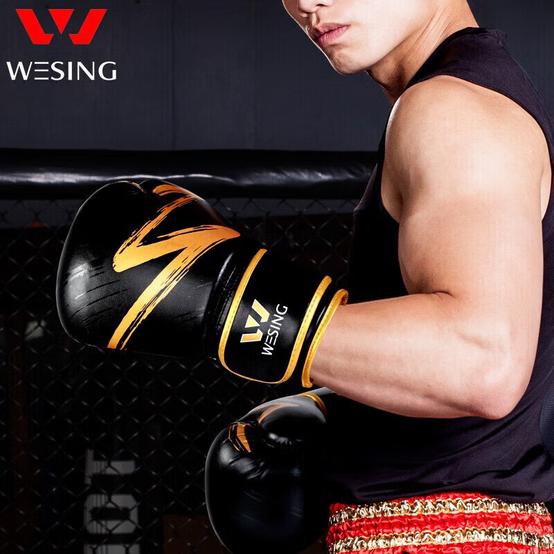 Jiurishan Boxing Gloves, Adult Sanda Fighting Gloves, Punching Bag Competition Fitness Training Equipment, Black And Gold Color, 10oz