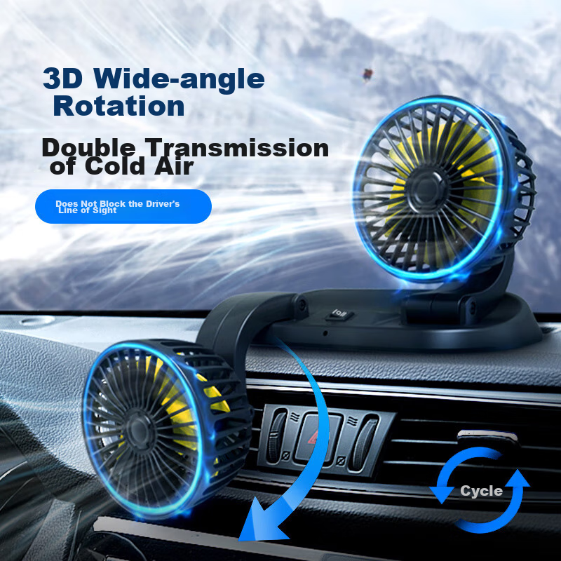 Dijialun High-Power Dual-Head Car Fan USB Summer Car Fan for Sedans, Trucks, Computers, Office Desks And Home Use