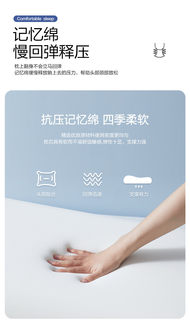 Boyang Home Textiles Deep Sleep Neck Support Memory Foam Slow Rebound Student Pillow Blue 42*70+8cm Home Collection 1