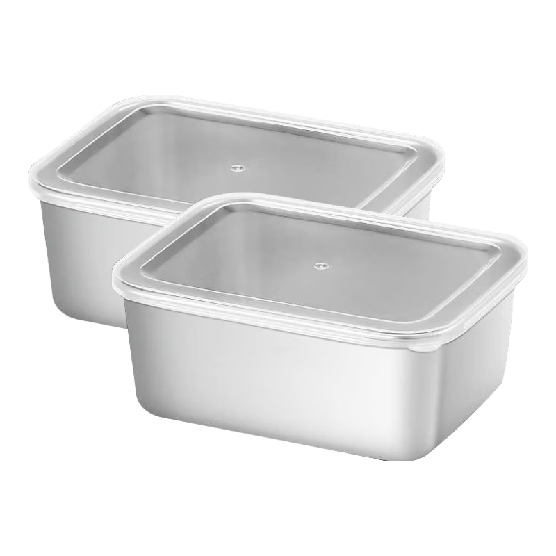 AOmeiyou 304 Stainless Steel Food Storage Containers, Commercial-Grade Square Trays for Street Vendors, Picnic Boxes, Refrigerator Organizer, Medium Size *2 Pieces