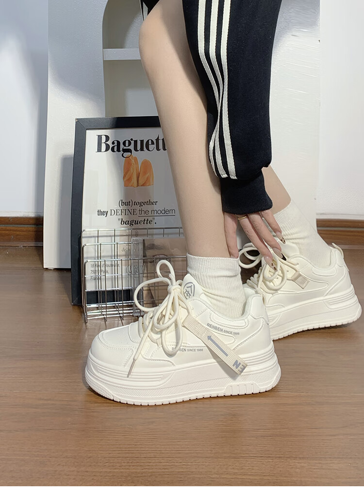 RENBEN Thick-Soled White Sneakers for Women, 2025 New Spring And Autumn Style, Popular Korean Version, Height-Increasing Casual Sports Skateboard Shoes for Wome 7