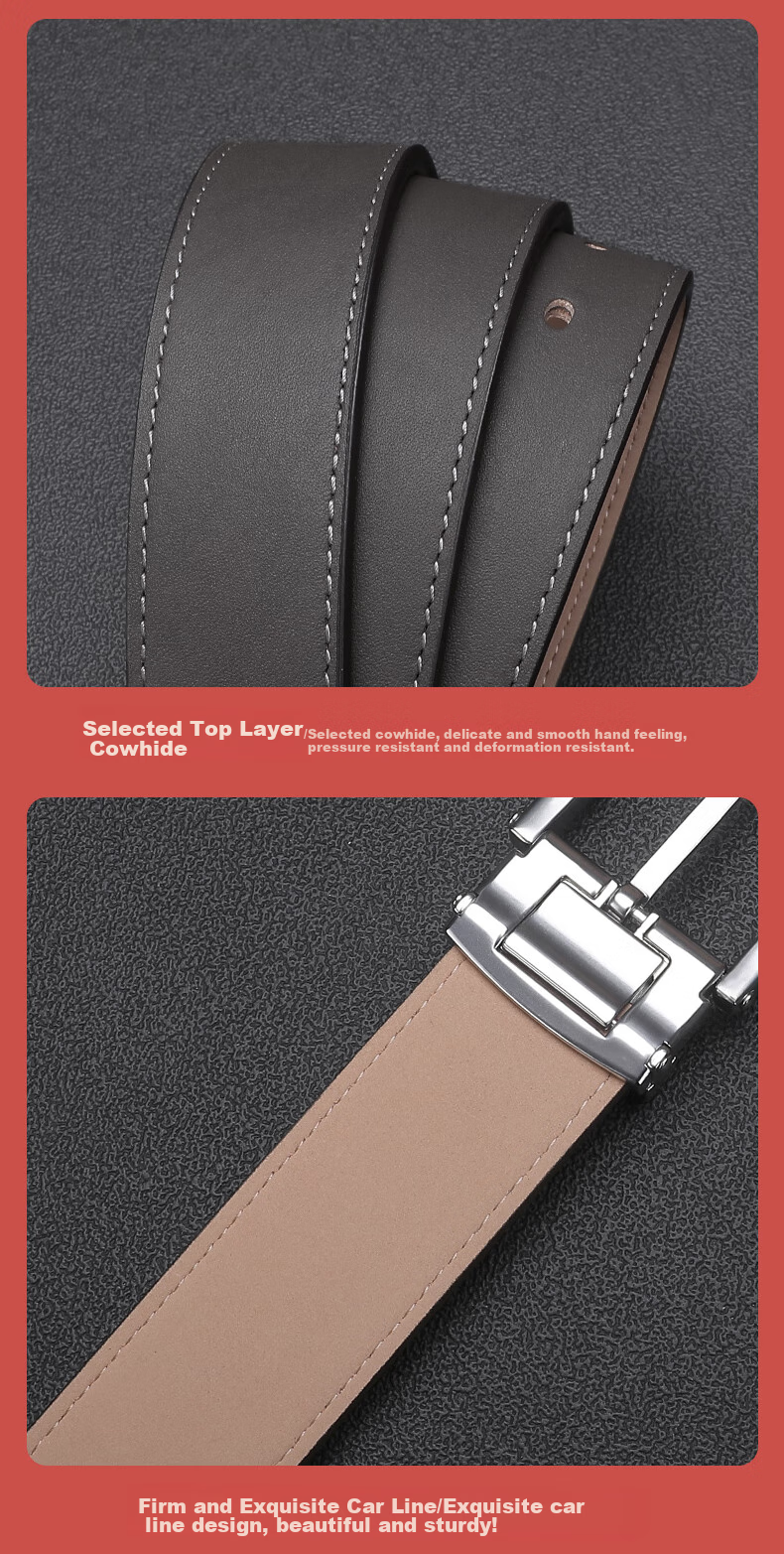 ELLE HOMME Men's Leather Belt with Pin Buckle, Top-Grain Cowhide Casual Trouser Belt for Men, Birthday Gift for Boyfriend 5