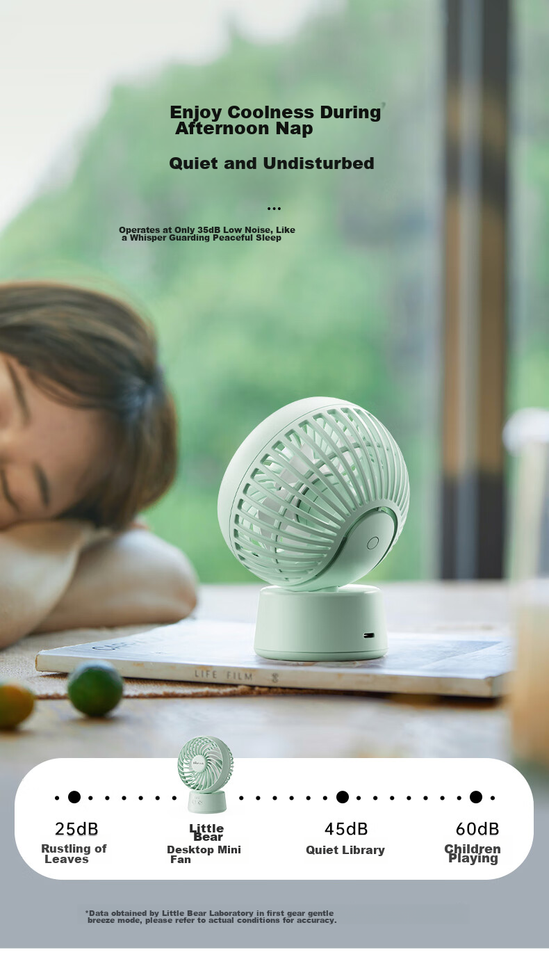 Bear Electric Fan, Small Desk Fan for Office, Mini Portable USB Rechargeable Fan, Dorm-Specific Desktop Fan Companion DFS-C09L8 9